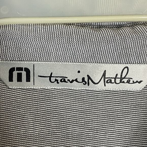 Travis Mathew Polo Shirt Mens XXL Gray Striped Golf Short Sleeve Performance - Picture 3 of 10